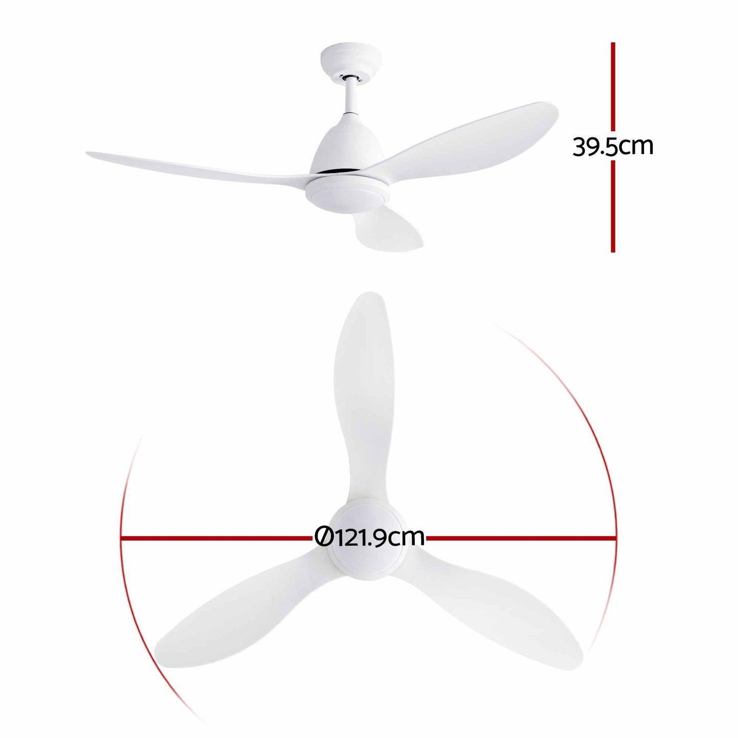 Devanti 48" Ceiling Fan with LED Light Remote Control DC Motor White