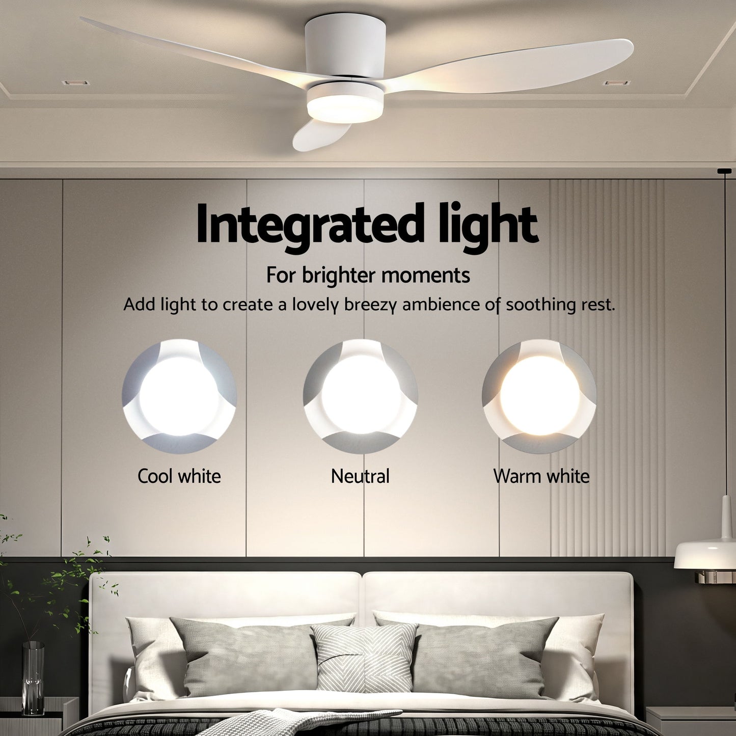Ceiling Fan – 52" DC Motor, LED Light, Remote Control, White