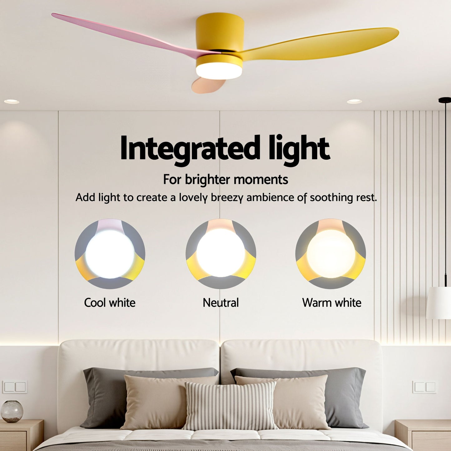 Ceiling Fan – 52" DC Motor, 3-Blade, Multicolor LED with Remote