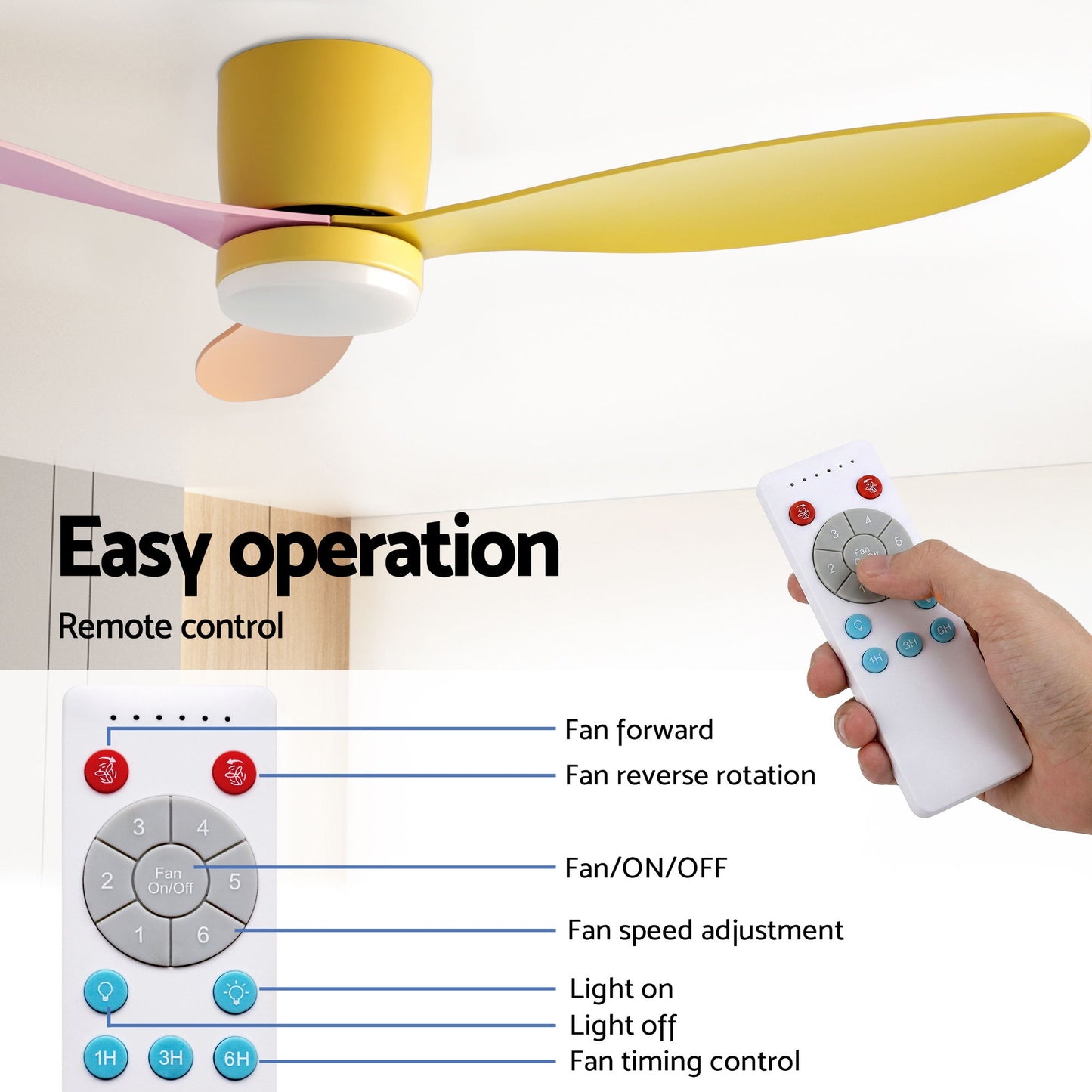 Ceiling Fan – 52" DC Motor, 3-Blade, Multicolor LED with Remote