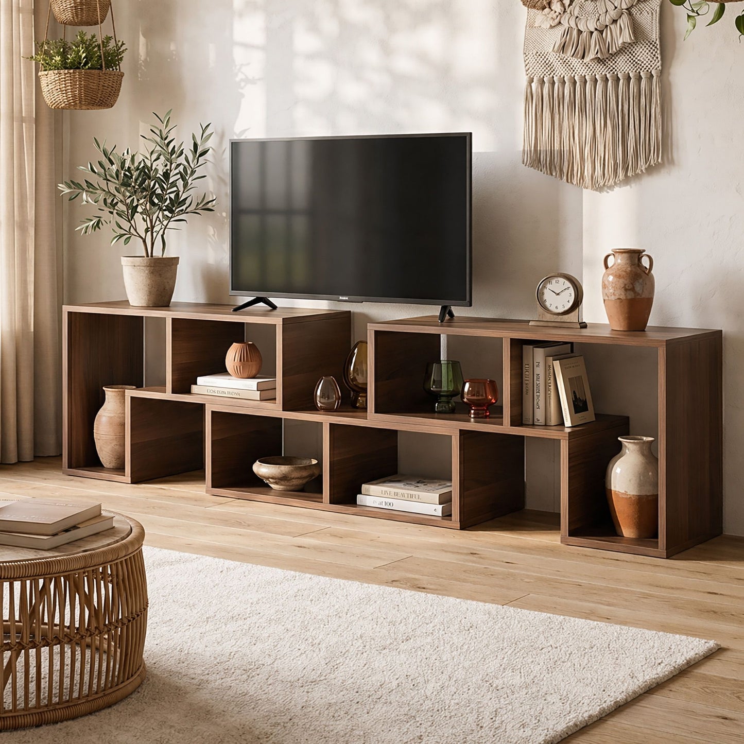 TWSC Modular TV Stand 3 Piece Entertainment Unit Adjustable Bookcase Shelf