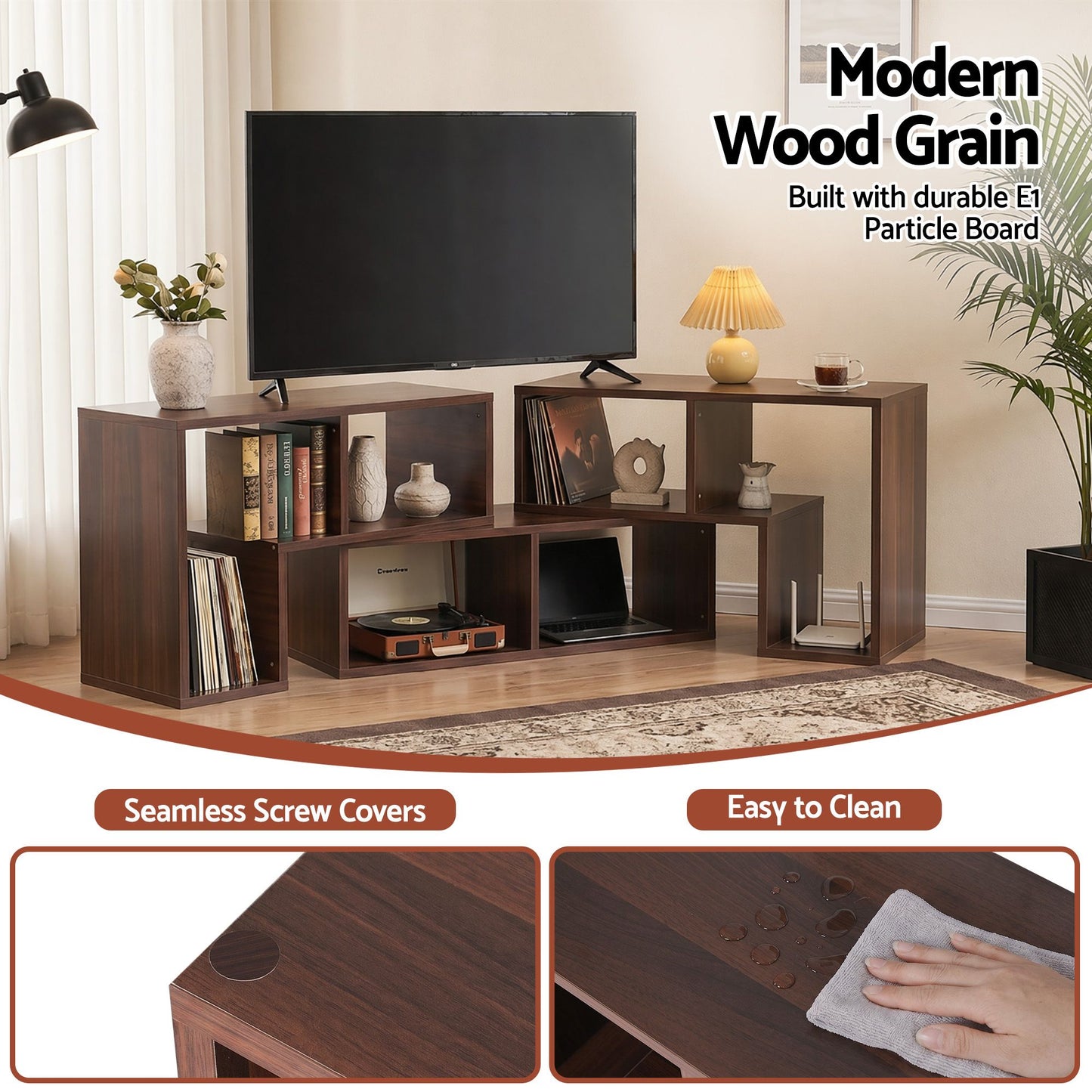 TWSC Modular TV Stand 3 Piece Entertainment Unit Adjustable Bookcase Shelf