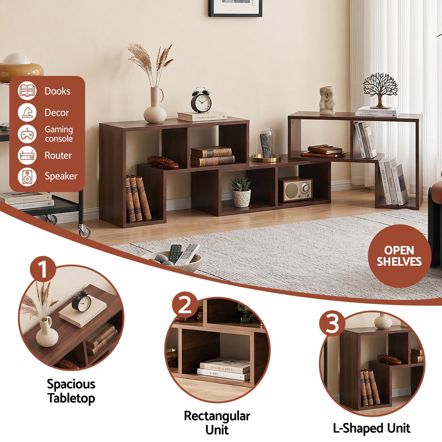 TWSC Modular TV Stand 3 Piece Entertainment Unit Adjustable Bookcase Shelf