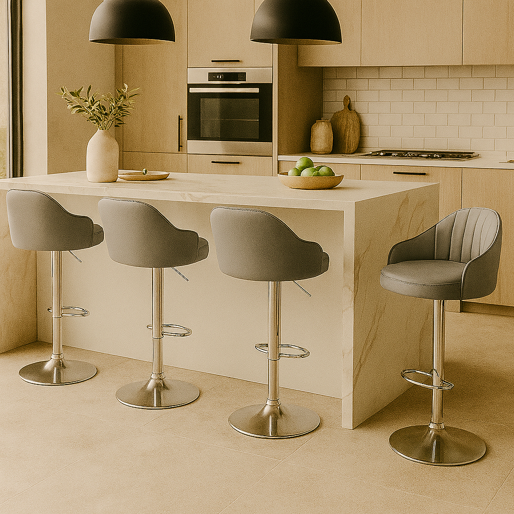 TWSC 4x Bar Stools Kitchen Swivel Gas Lift Counter Chair Shell Leather Grey