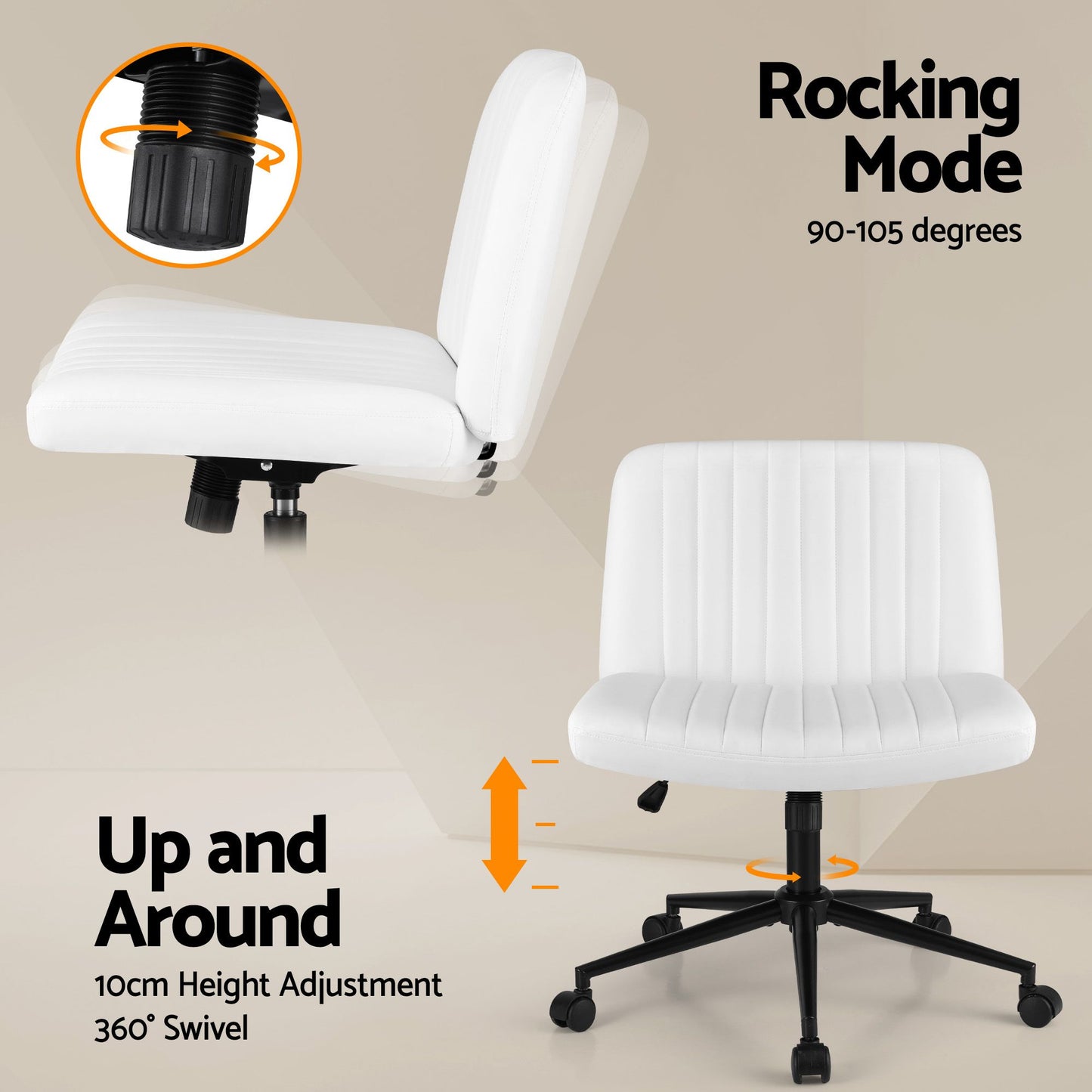 TWSC Office Desk & Chair Set 150cm Computer Desk with 6 Storage Shelves & Ergonomic Cross Legged Chair Armless Cross PU Leather Office Chair with Wheels