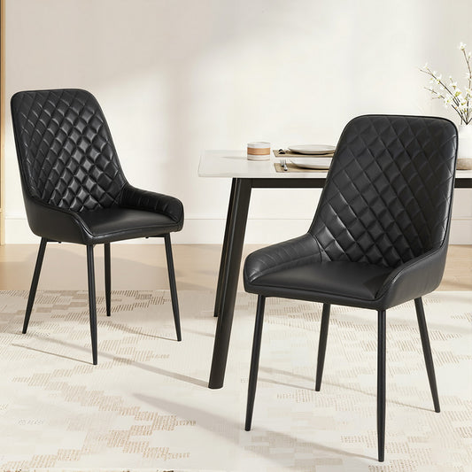 TWSC 2x Dining Chairs Retro PU Leather Kitchen Lounge Cafe Accent Chair Black