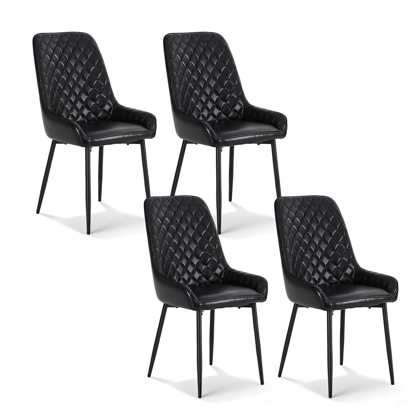 TWSC 4x Dining Chairs Retro PU Leather Kitchen Lounge Cafe Accent Chair Black