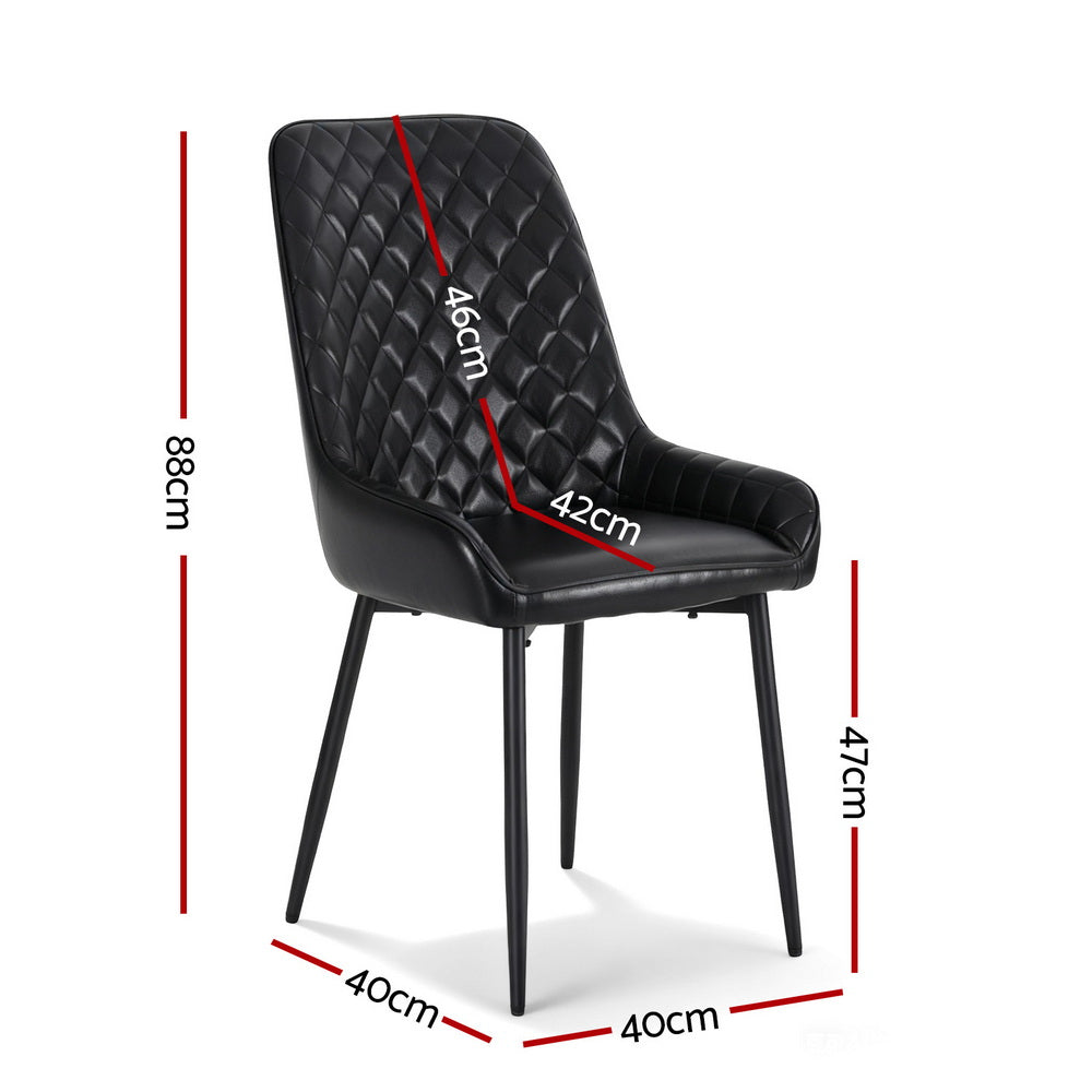 TWSC 4x Dining Chairs Retro PU Leather Kitchen Lounge Cafe Accent Chair Black