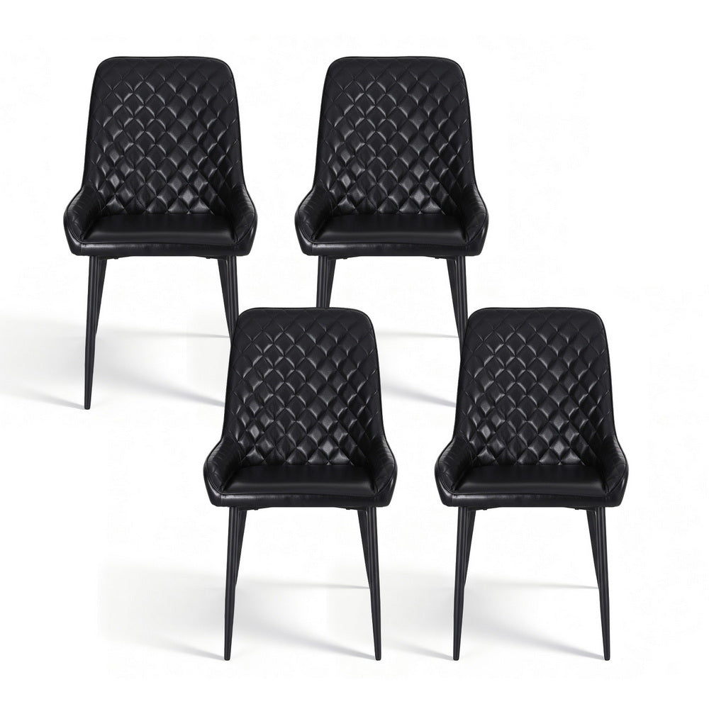 TWSC 4x Dining Chairs Retro PU Leather Kitchen Lounge Cafe Accent Chair Black