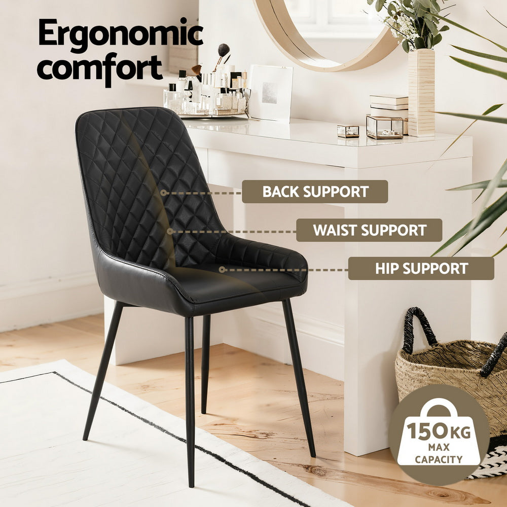 TWSC 4x Dining Chairs Retro PU Leather Kitchen Lounge Cafe Accent Chair Black
