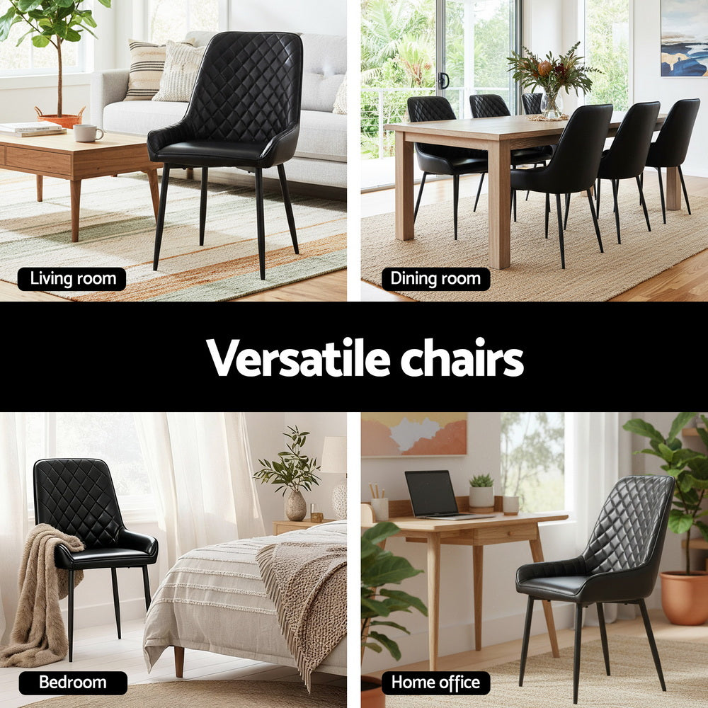 TWSC 4x Dining Chairs Retro PU Leather Kitchen Lounge Cafe Accent Chair Black