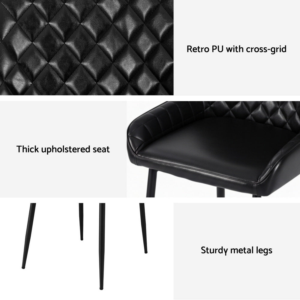 TWSC 4x Dining Chairs Retro PU Leather Kitchen Lounge Cafe Accent Chair Black