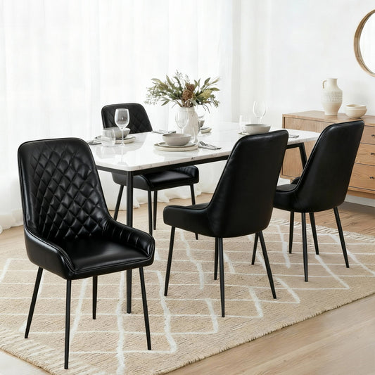 TWSC 4x Dining Chairs Retro PU Leather Kitchen Lounge Cafe Accent Chair Black