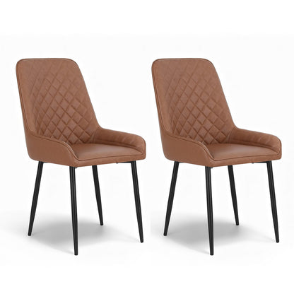 TWSC 2x Dining Chairs Retro PU Leather Kitchen Lounge Cafe Accent Chair Brown