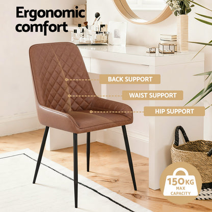 TWSC 2x Dining Chairs Retro PU Leather Kitchen Lounge Cafe Accent Chair Brown