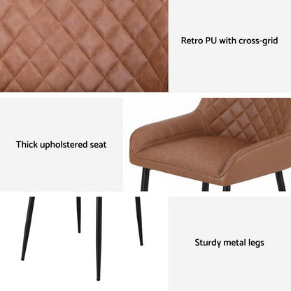 TWSC 2x Dining Chairs Retro PU Leather Kitchen Lounge Cafe Accent Chair Brown