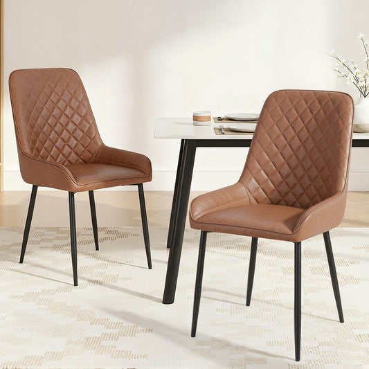 TWSC 2x Dining Chairs Retro PU Leather Kitchen Lounge Cafe Accent Chair Brown