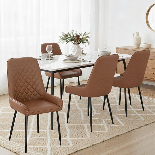 TWSC 4x Dining Chairs Retro PU Leather Kitchen Lounge Cafe Accent Chair Brown