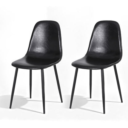 TWSC 2x Dining Chairs Retro PU Leather Kitchen Lounge Cafe Accent Chair Black