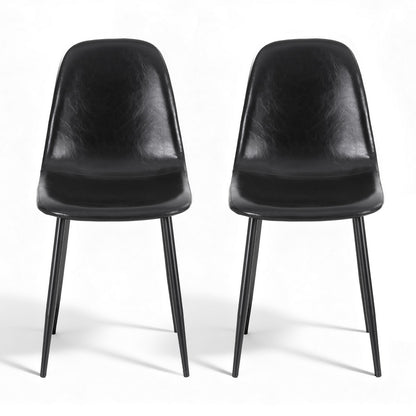 TWSC 2x Dining Chairs Retro PU Leather Kitchen Lounge Cafe Accent Chair Black