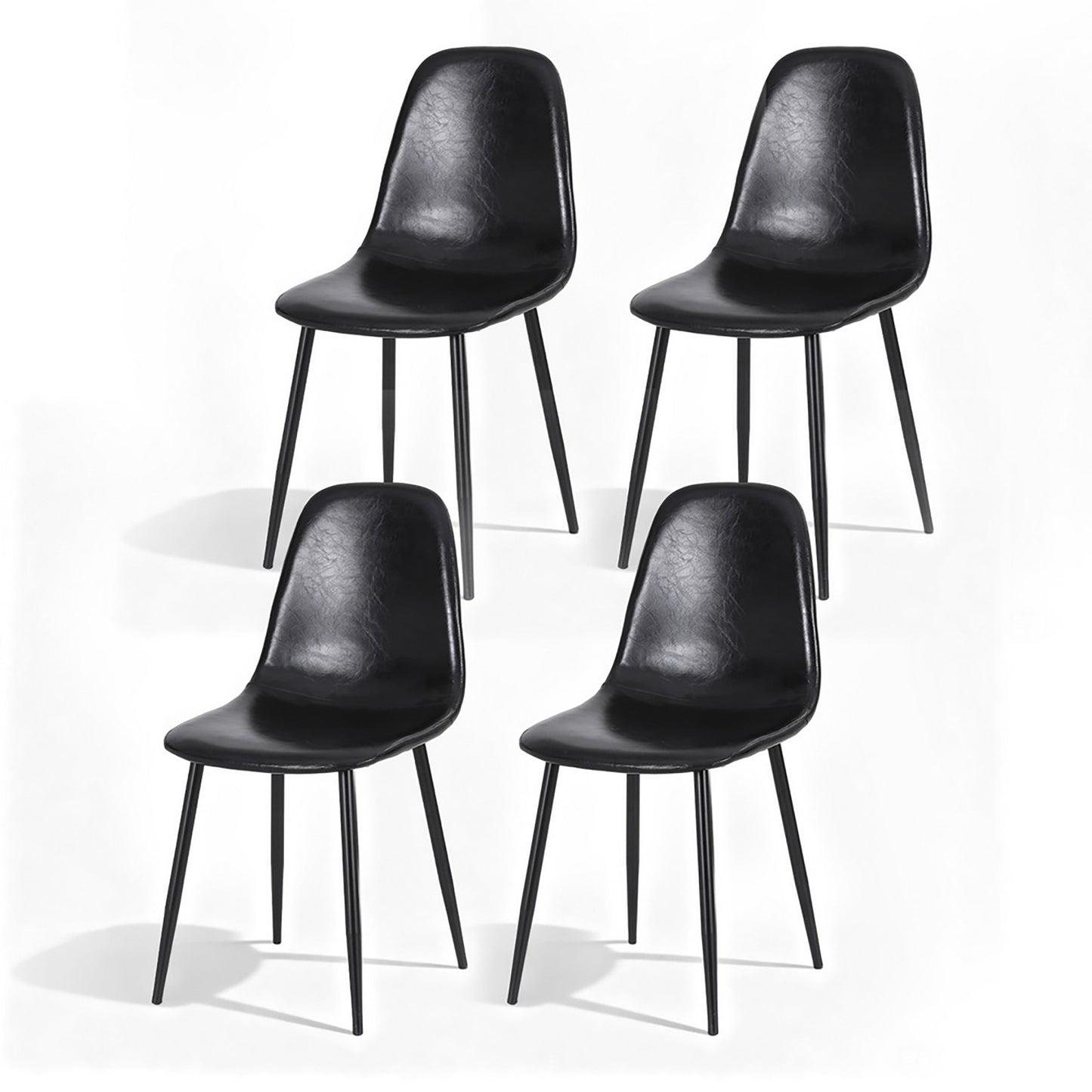 TWSC 4x Dining Chairs Retro PU Leather Kitchen Lounge Cafe Accent Chair Black