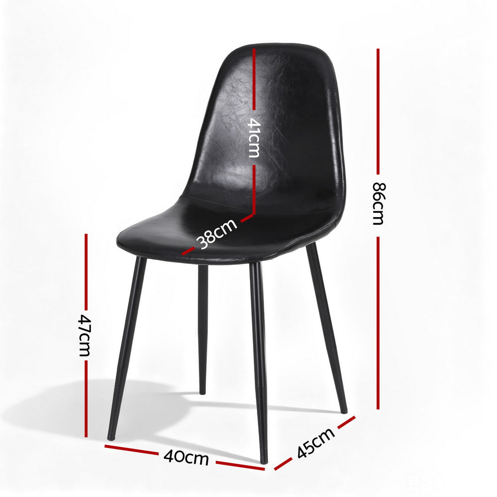TWSC 4x Dining Chairs Retro PU Leather Kitchen Lounge Cafe Accent Chair Black