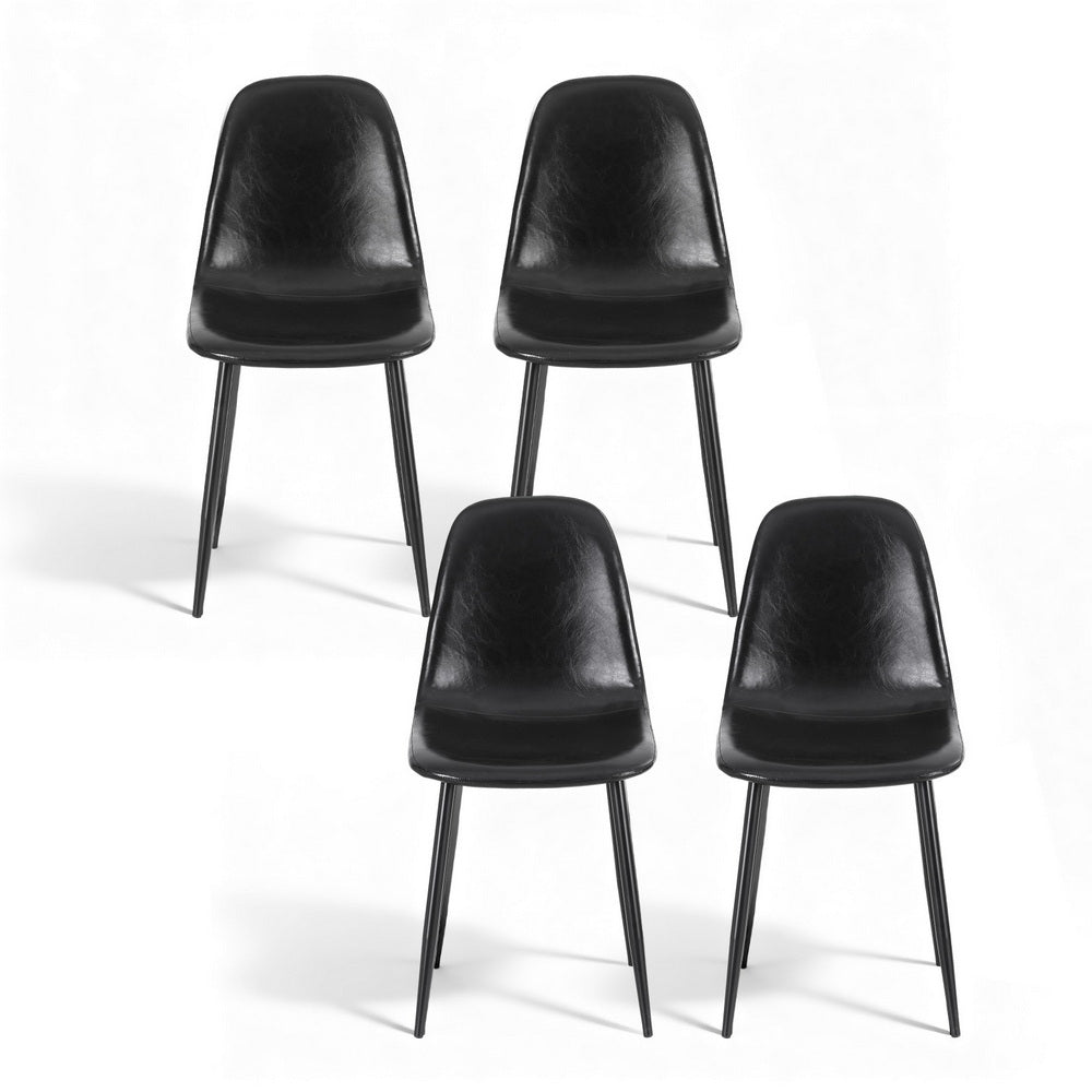 TWSC 4x Dining Chairs Retro PU Leather Kitchen Lounge Cafe Accent Chair Black
