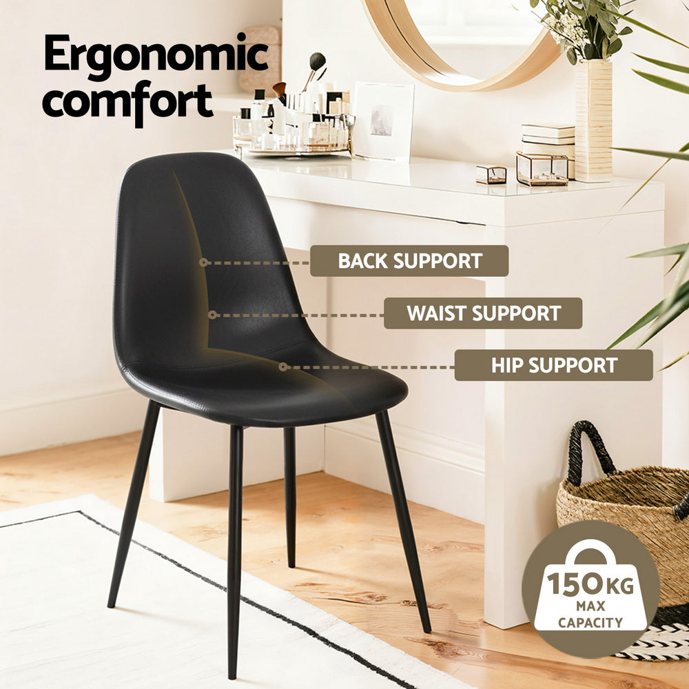 TWSC 4x Dining Chairs Retro PU Leather Kitchen Lounge Cafe Accent Chair Black