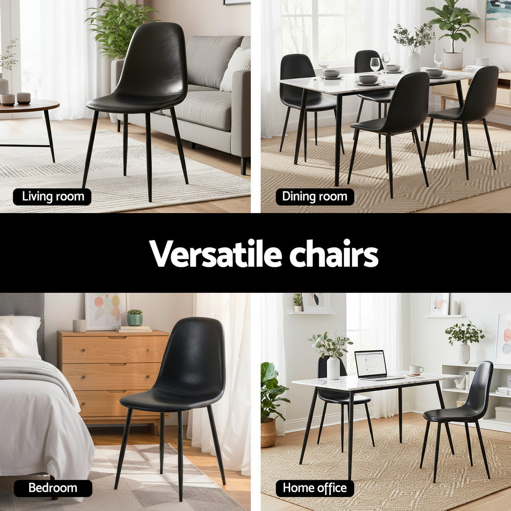 TWSC 4x Dining Chairs Retro PU Leather Kitchen Lounge Cafe Accent Chair Black