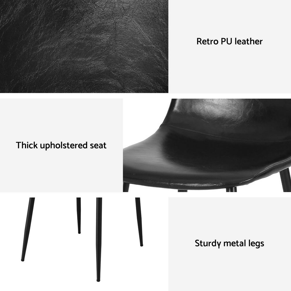 TWSC 4x Dining Chairs Retro PU Leather Kitchen Lounge Cafe Accent Chair Black