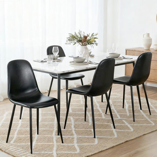 TWSC 4x Dining Chairs Retro PU Leather Kitchen Lounge Cafe Accent Chair Black