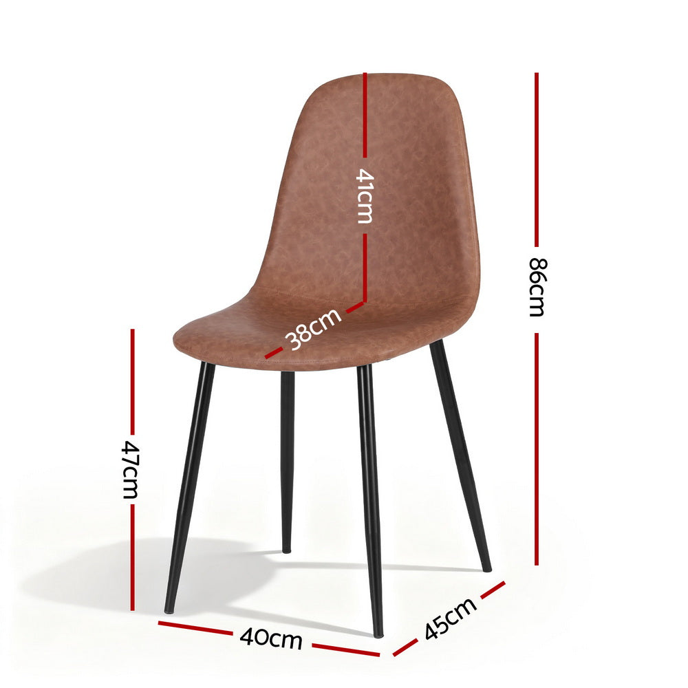 Dining Chairs Set of 2 – Retro PU Leather, Brown