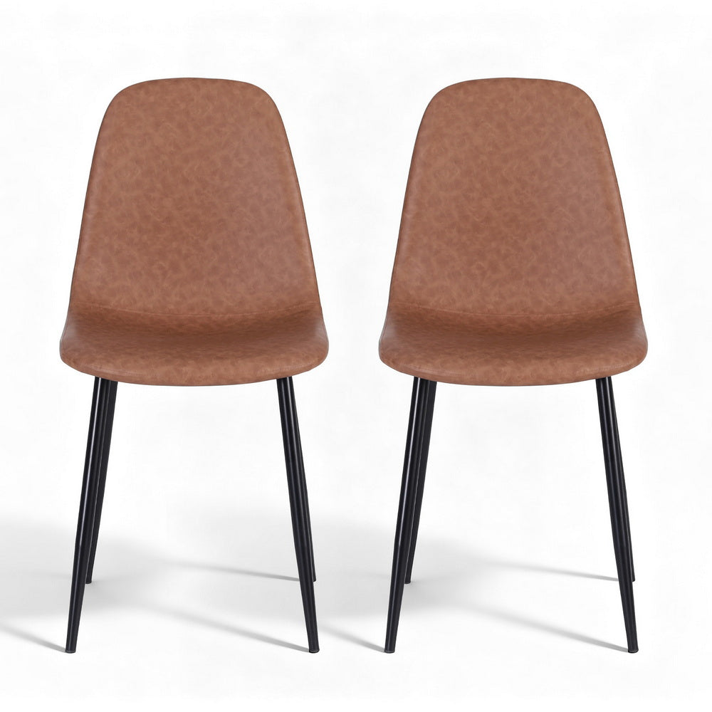 Dining Chairs Set of 2 – Retro PU Leather, Brown