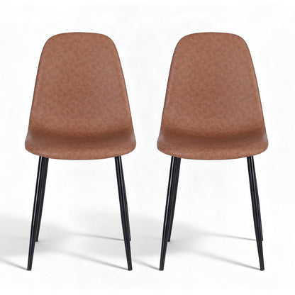TWSC 2x Dining Chairs Retro PU Leather Kitchen Lounge Cafe Accent Chair Brown