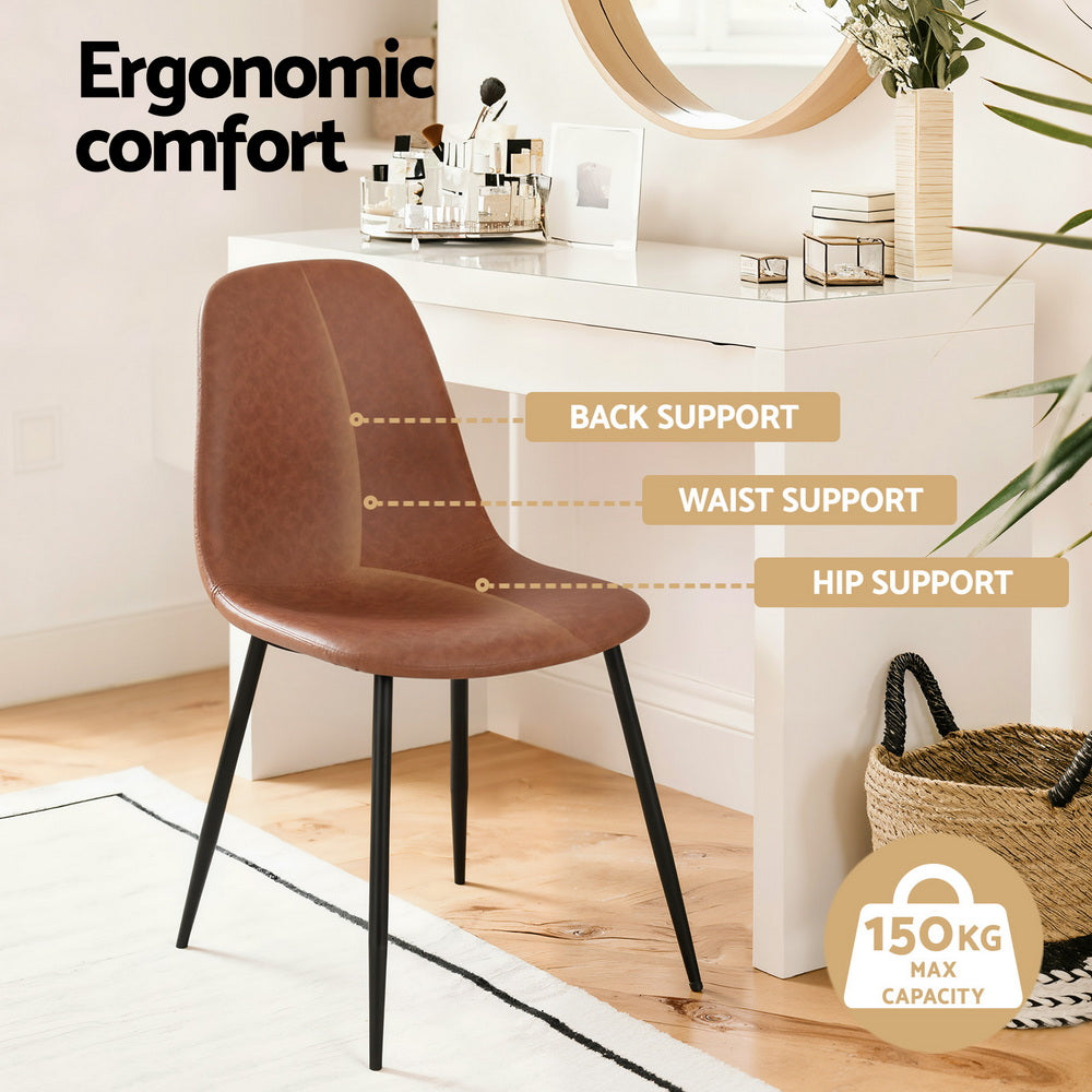 Dining Chairs Set of 2 – Retro PU Leather, Brown