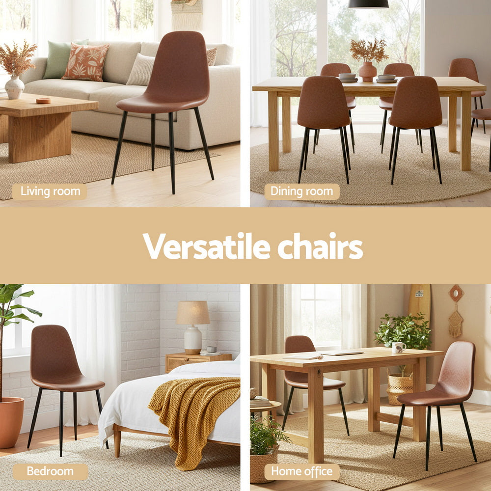 Dining Chairs Set of 2 – Retro PU Leather, Brown