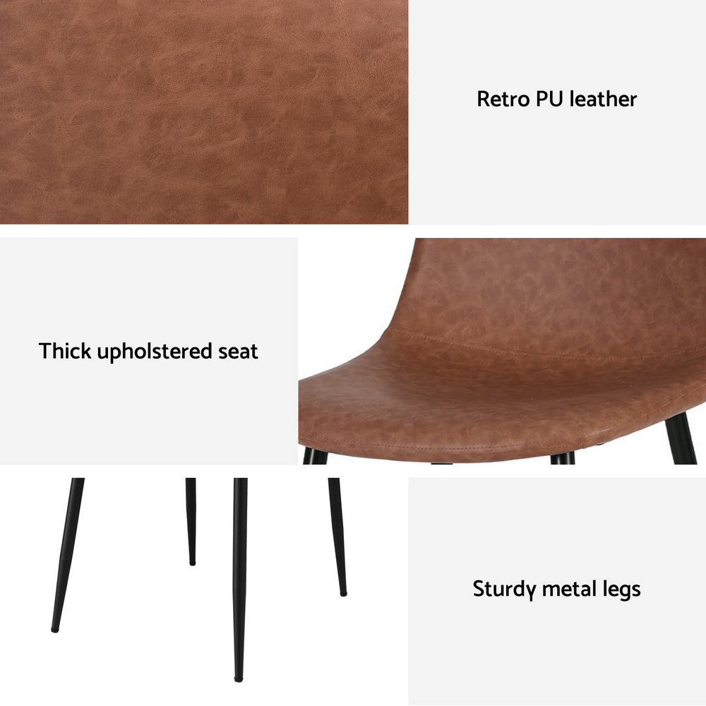 Dining Chairs Set of 2 – Retro PU Leather, Brown