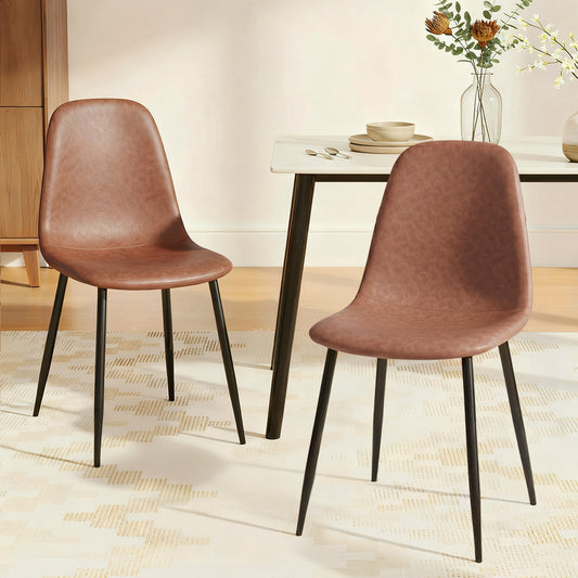 TWSC 2x Dining Chairs Retro PU Leather Kitchen Lounge Cafe Accent Chair Brown