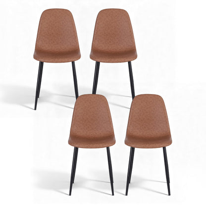 TWSC 4x Dining Chairs Retro PU Leather Kitchen Lounge Cafe Accent Chair Brown