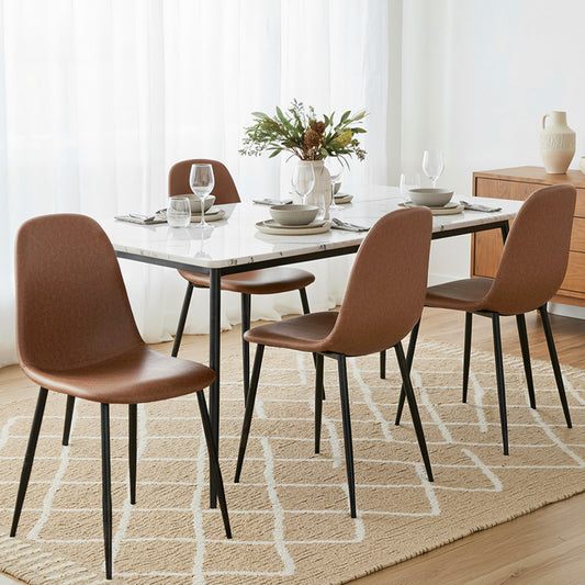TWSC 4x Dining Chairs Retro PU Leather Kitchen Lounge Cafe Accent Chair Brown