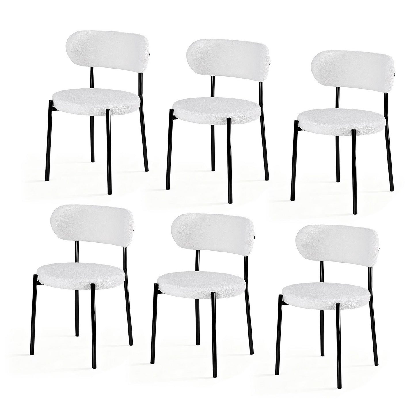TWSC Dining Chairs Set of 6 Sherpa Boucle White
