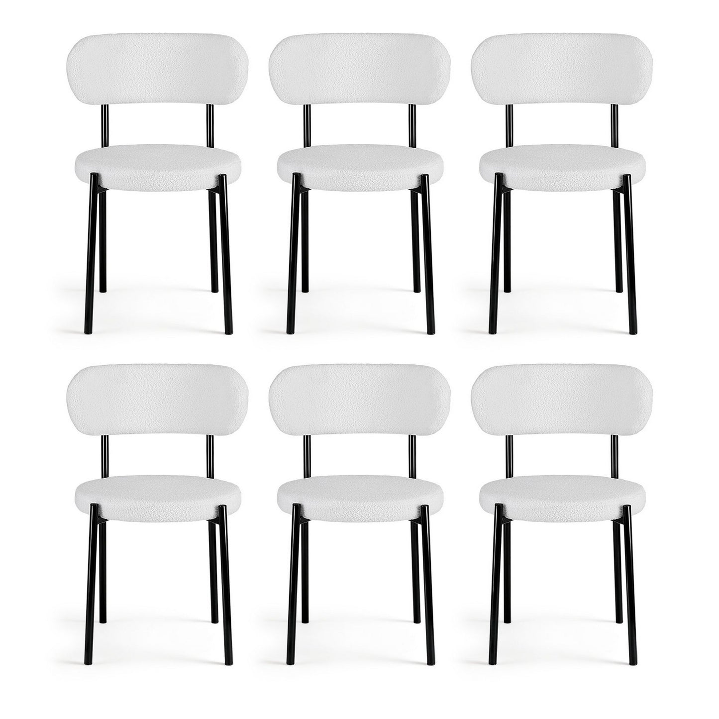TWSC Dining Chairs Set of 6 Sherpa Boucle White