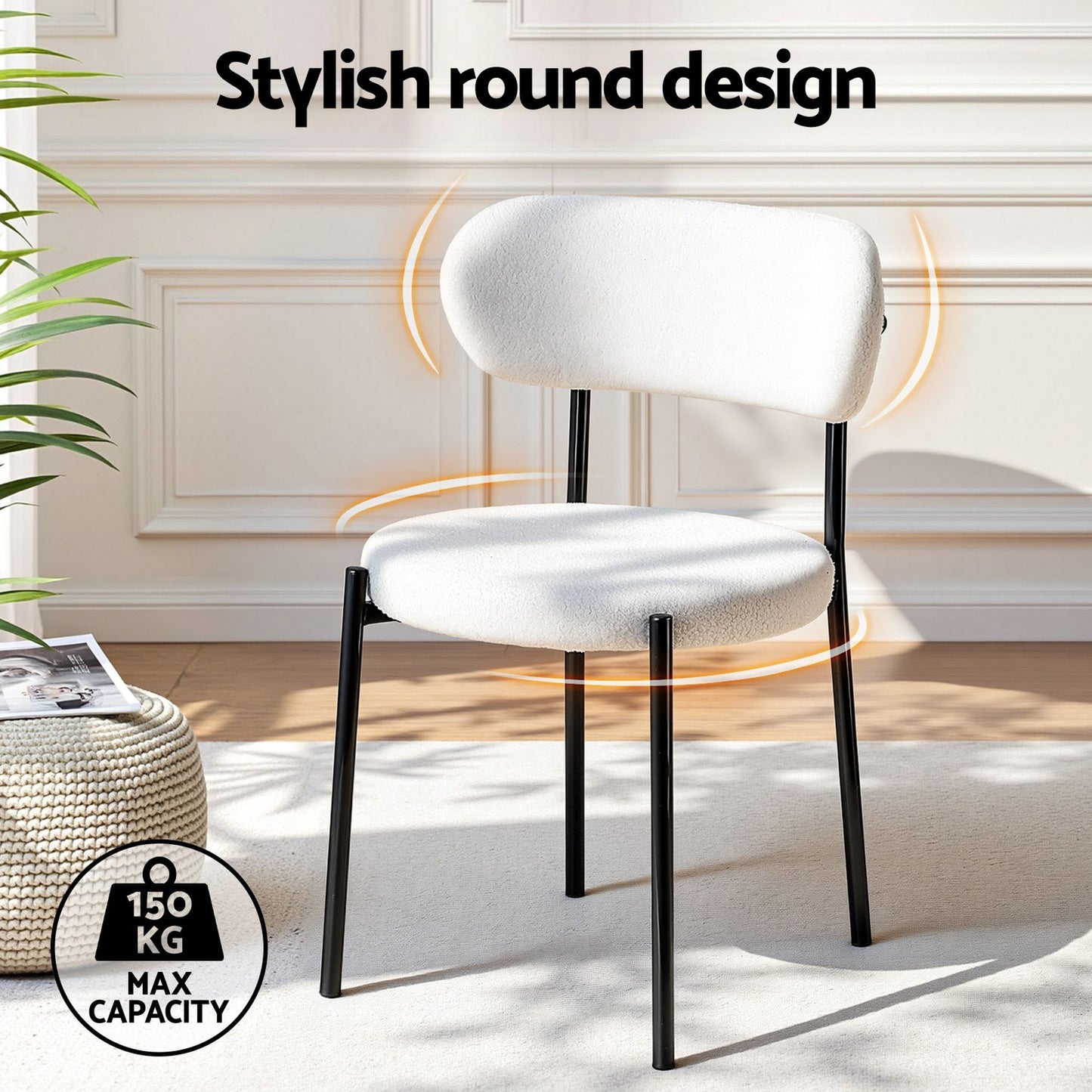 TWSC Dining Chairs Set of 6 Sherpa Boucle White