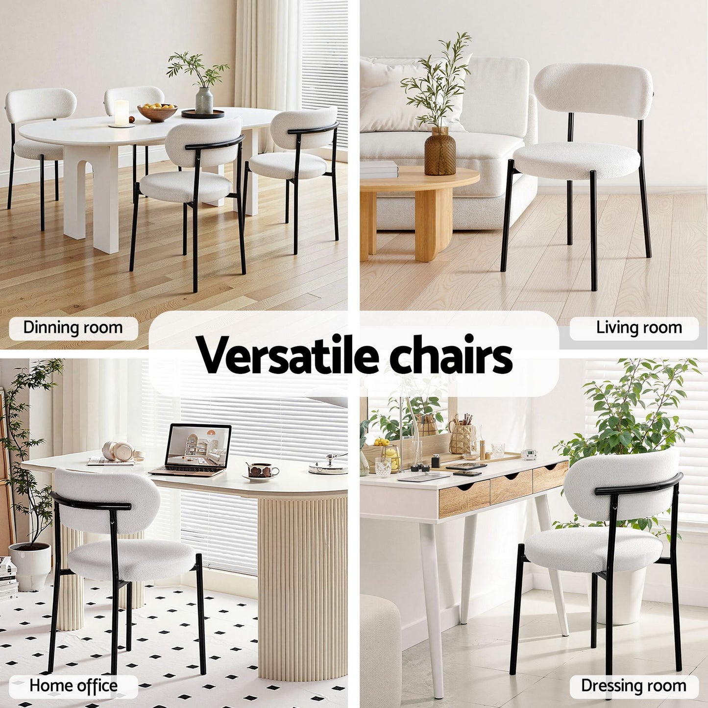 TWSC Dining Chairs Set of 6 Sherpa Boucle White