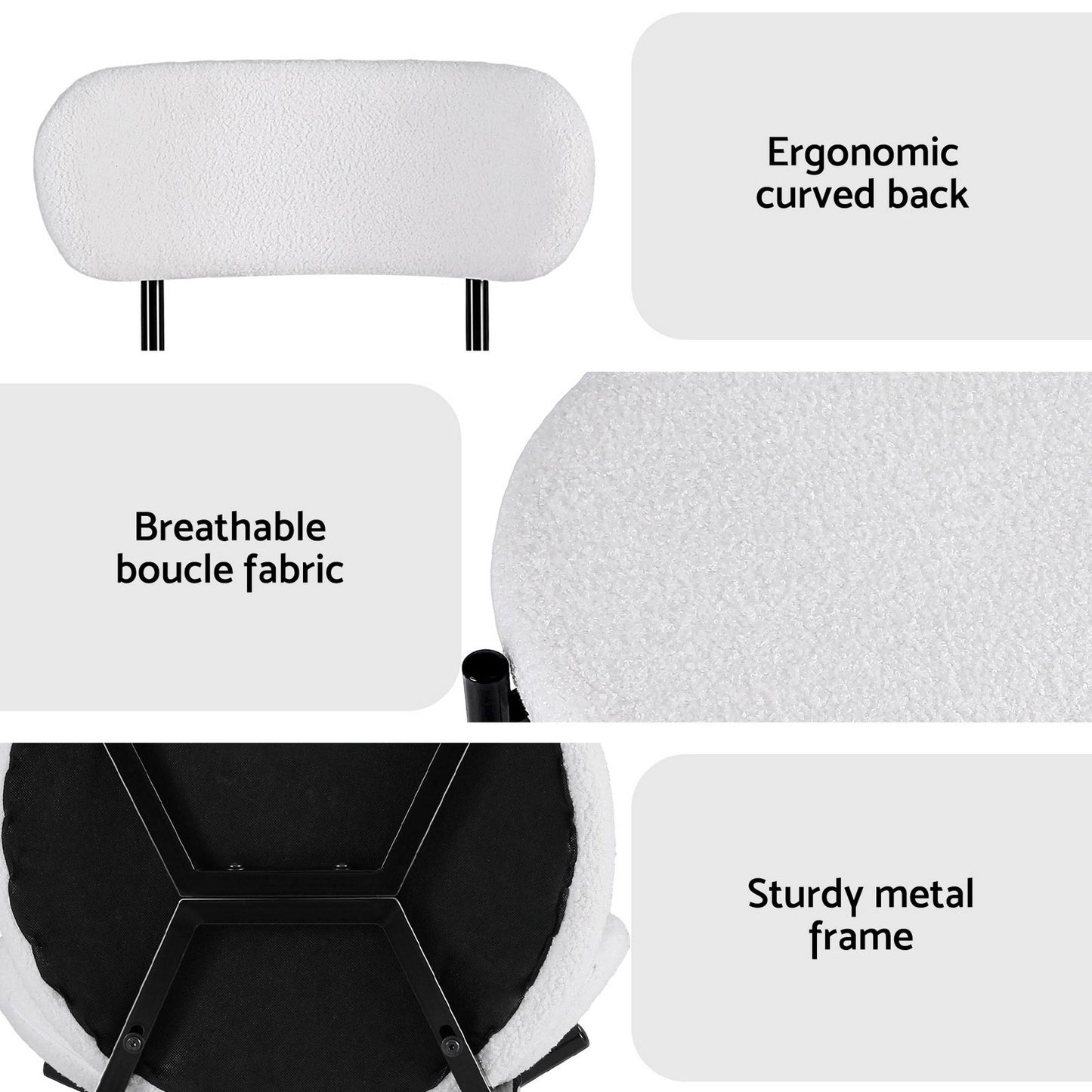 TWSC Dining Chairs Set of 6 Sherpa Boucle White