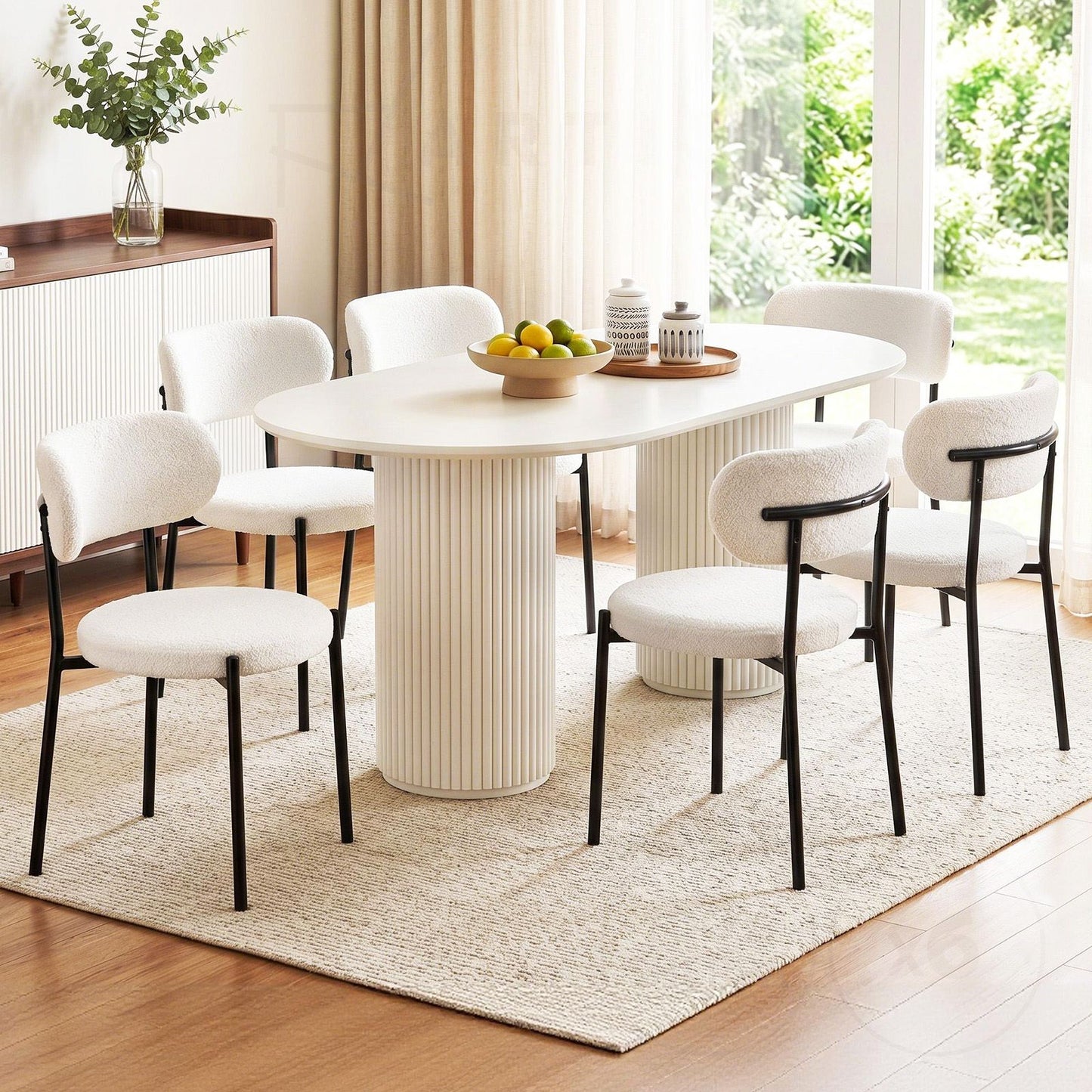 TWSC Dining Chairs Set of 6 Sherpa Boucle White