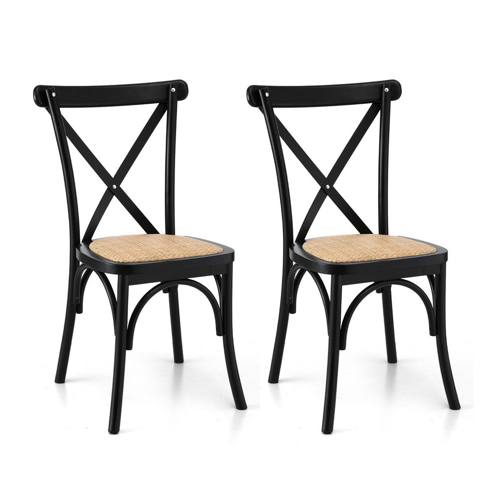 TWSC 2x Dining Chairs Rattan Wooden Kitchen Accent Chair Cafe Lounge Rubber Wood