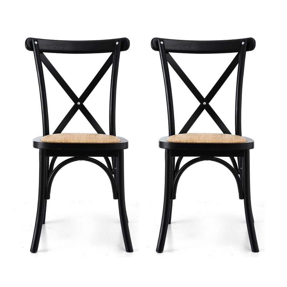 TWSC 2x Dining Chairs Rattan Wooden Kitchen Accent Chair Cafe Lounge Rubber Wood