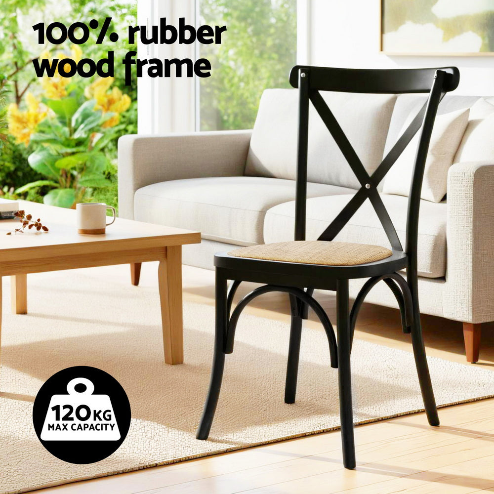 TWSC 2x Dining Chairs Rattan Wooden Kitchen Accent Chair Cafe Lounge Rubber Wood