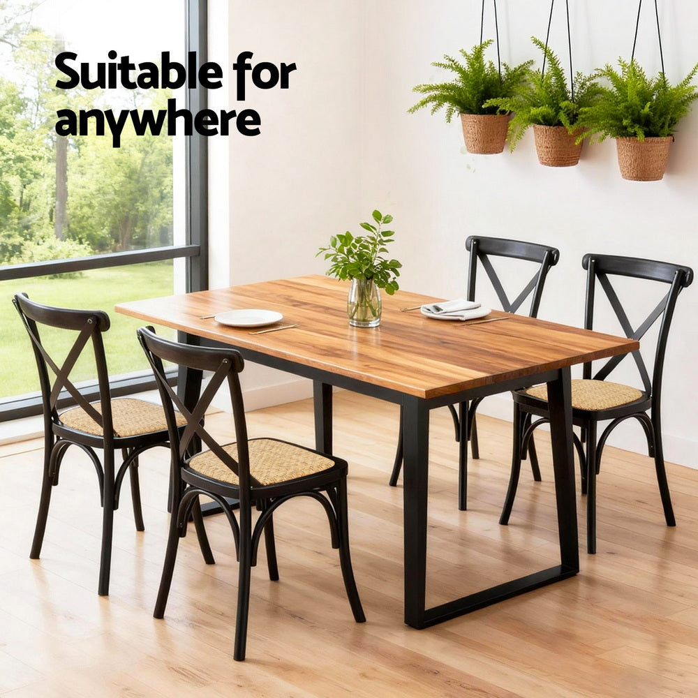 TWSC 2x Dining Chairs Rattan Wooden Kitchen Accent Chair Cafe Lounge Rubber Wood